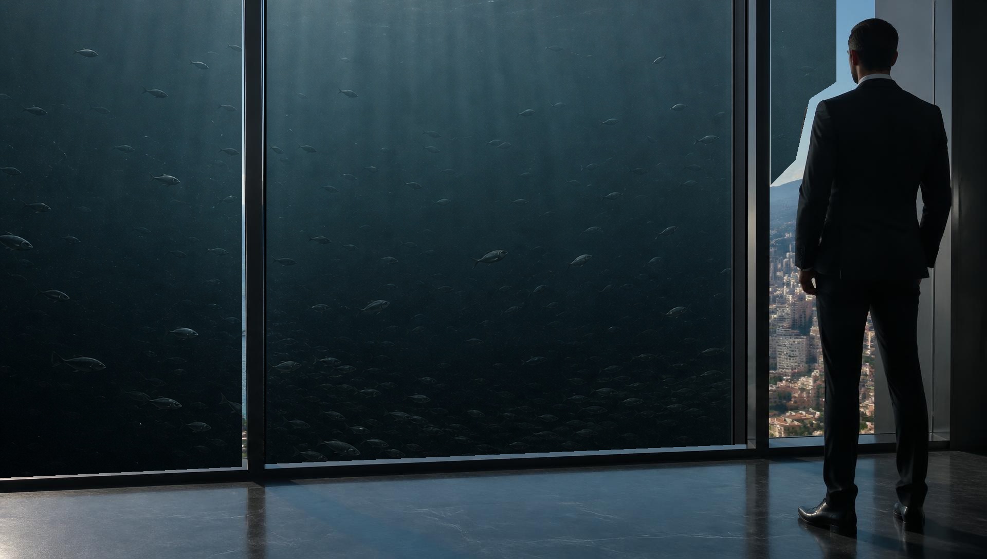 Small fish emerge in the darker ocean as sunlight fades